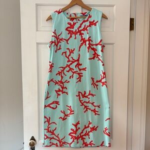 J. McLaughlin Turquoise and Red Coral Pattern Midi Dress